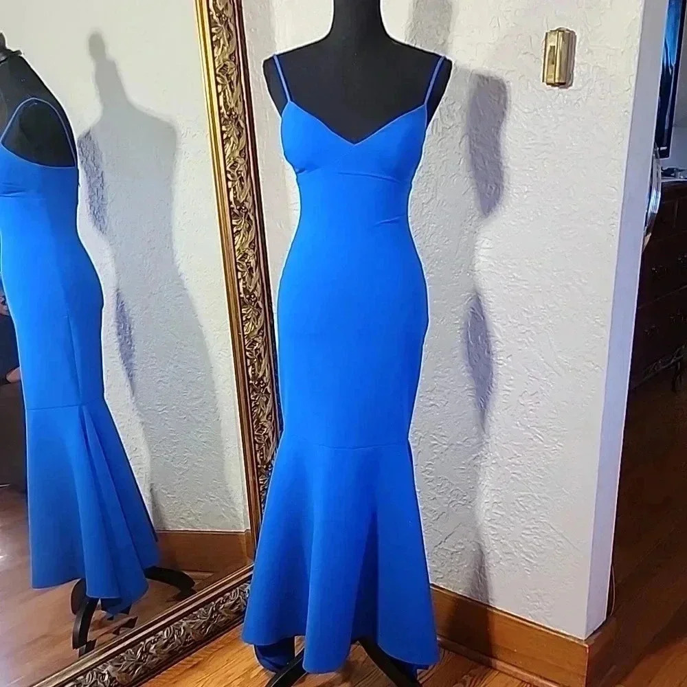 Likely Christiana Slip Gown dress 👗 w/ flounce hem in Olympic blue. Like new - Picture 10 of 11